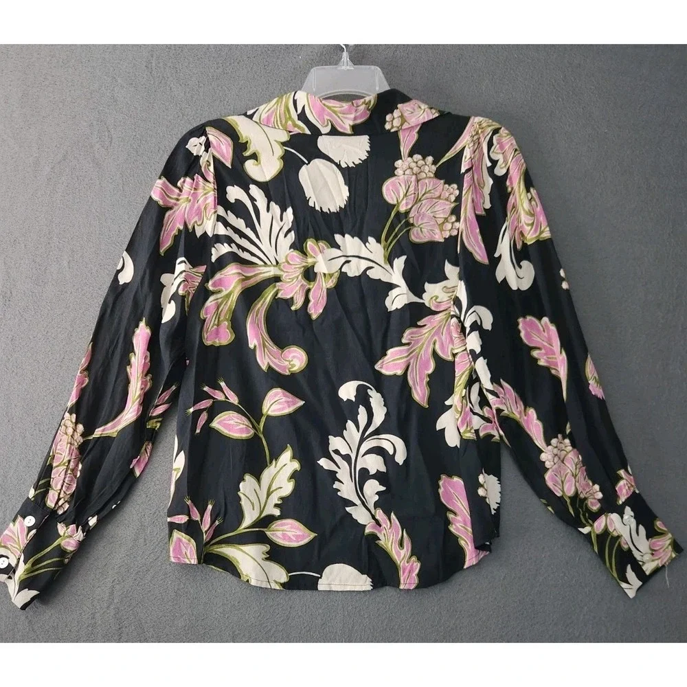 NWT Karen Kane S Black Floral Viscose Blouson Romantic Peasant Shirt Top $148